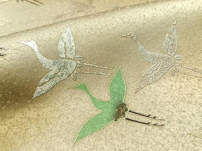 平和屋着物▼訪問着　螺鈿　飛鶴松文　暈し染め　金銀彩　正絹　逸品　CABF0515vp