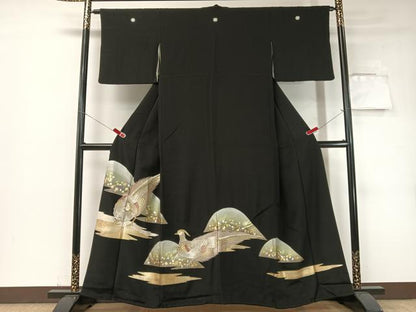 平和屋着物▼豪華黒留袖　刺繍　双鳥霞箔散らし　金銀彩　やまと誂製　正絹　逸品　CABF0517vp