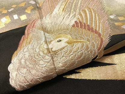 平和屋着物▼豪華黒留袖　刺繍　双鳥霞箔散らし　金銀彩　やまと誂製　正絹　逸品　CABF0517vp