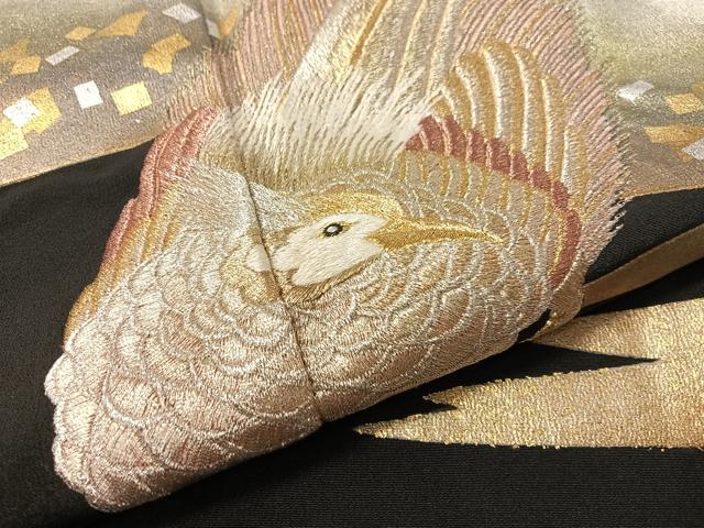 平和屋着物▼豪華黒留袖　刺繍　双鳥霞箔散らし　金銀彩　やまと誂製　正絹　逸品　CABF0517vp