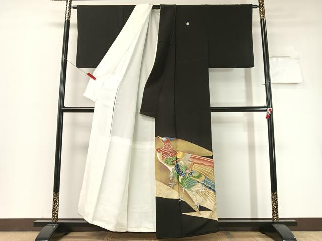 平和屋着物▼豪華黒留袖　総刺繍　手描き　双鳥文　金彩　正絹　逸品　CABF0518vp