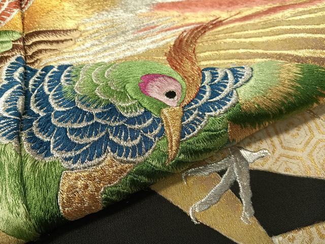 平和屋着物▼豪華黒留袖　総刺繍　手描き　双鳥文　金彩　正絹　逸品　CABF0518vp