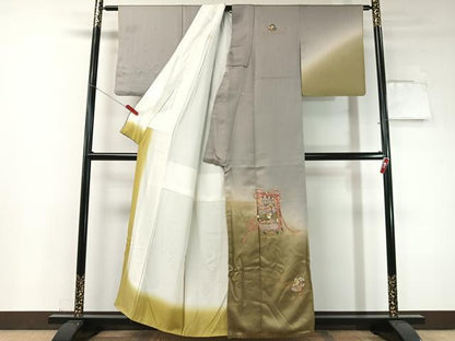 平和屋着物▼訪問着　総刺繍　貝桶花文　暈し染め　金彩　正絹　逸品　CABF0529vp