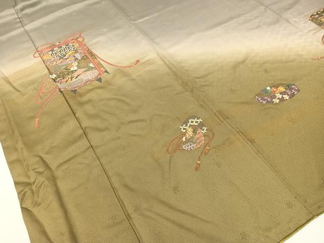 平和屋着物▼訪問着　総刺繍　貝桶花文　暈し染め　金彩　正絹　逸品　CABF0529vp