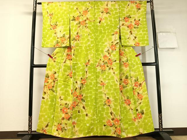 平和屋着物▼上質な小紋　手描き　枝花文　正絹　逸品　CABF0545vp