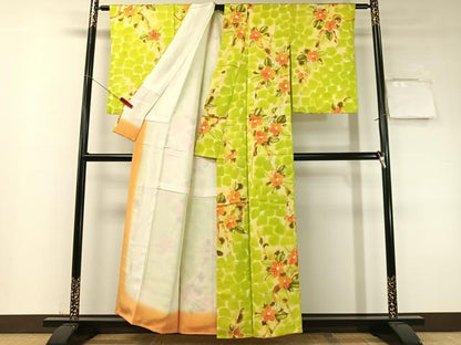 平和屋着物▼上質な小紋　手描き　枝花文　正絹　逸品　CABF0545vp