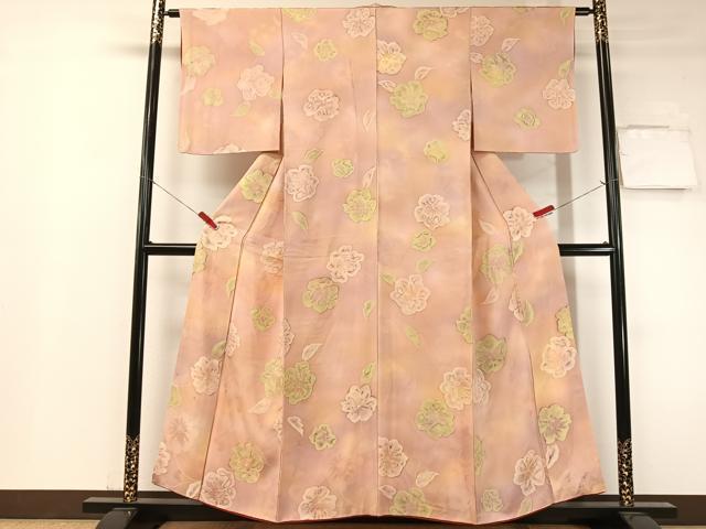 平和屋着物▼上質な小紋　地紋起こし　草花文　暈し染め　正絹　逸品　CABF0553vp