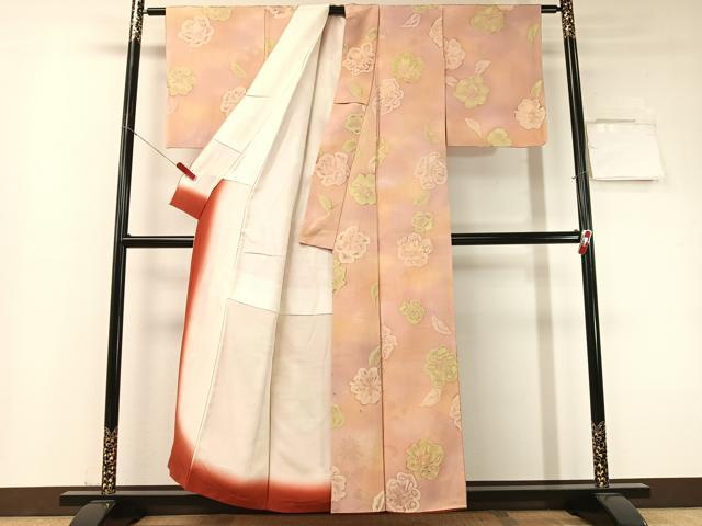 平和屋着物▼上質な小紋　地紋起こし　草花文　暈し染め　正絹　逸品　CABF0553vp
