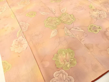 平和屋着物▼上質な小紋　地紋起こし　草花文　暈し染め　正絹　逸品　CABF0553vp