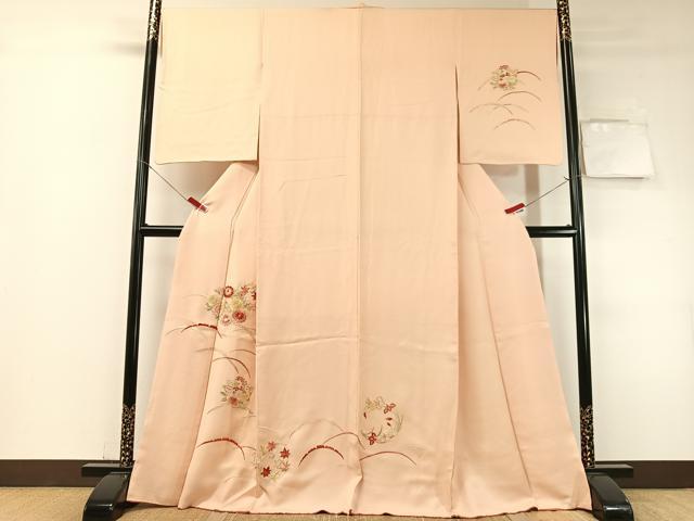 平和屋着物▼訪問着　総刺繍　雪芝花丸文　正絹　逸品　CABF0554vp