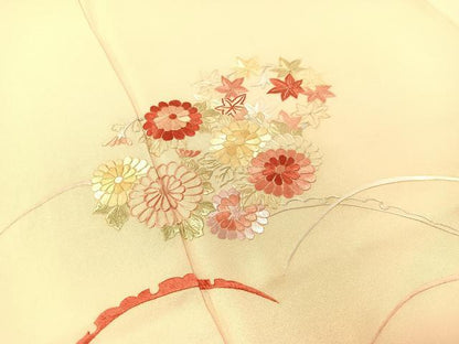 平和屋着物▼訪問着　総刺繍　雪芝花丸文　正絹　逸品　CABF0554vp