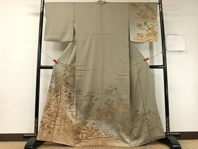 平和屋着物▼訪問着　モール織　松竹梅御所解文　暈し染め　金糸　正絹　逸品　CABF0557vp
