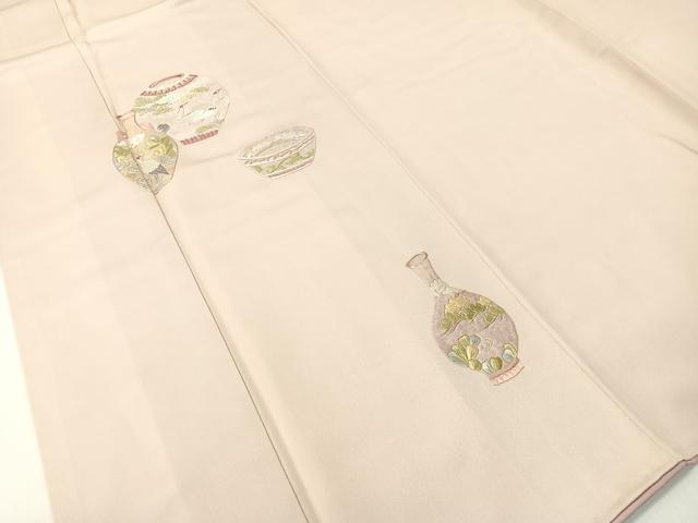 平和屋着物▼訪問着　総刺繍　陶器飛鶴花文　金銀糸　正絹　逸品　CABF0560vp