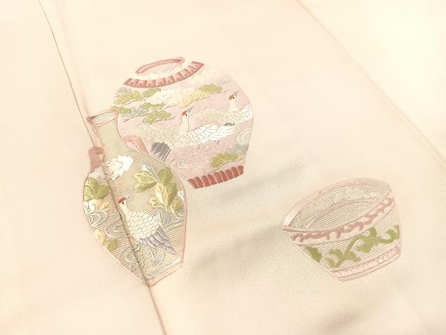 平和屋着物▼訪問着　総刺繍　陶器飛鶴花文　金銀糸　正絹　逸品　CABF0560vp