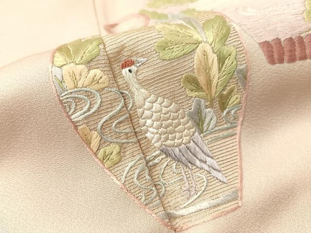 平和屋着物▼訪問着　総刺繍　陶器飛鶴花文　金銀糸　正絹　逸品　CABF0560vp