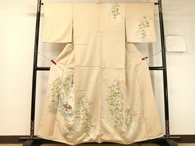 平和屋着物▼訪問着　手描き　鴨　暈し染め　正絹　逸品　CABF0561vp
