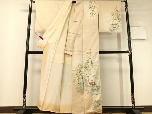 平和屋着物▼訪問着　手描き　鴨　暈し染め　正絹　逸品　CABF0561vp