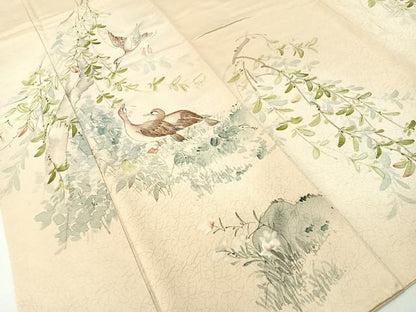 平和屋着物▼訪問着　手描き　鴨　暈し染め　正絹　逸品　CABF0561vp
