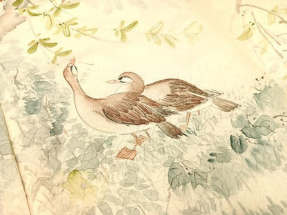 平和屋着物▼訪問着　手描き　鴨　暈し染め　正絹　逸品　CABF0561vp