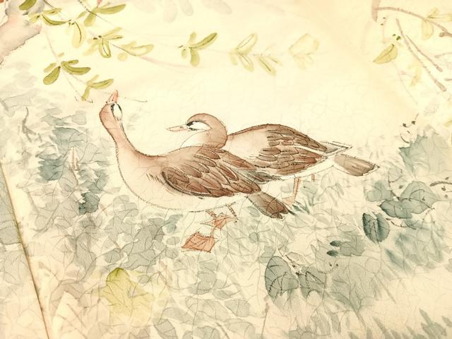 平和屋着物▼訪問着　手描き　鴨　暈し染め　正絹　逸品　CABF0561vp