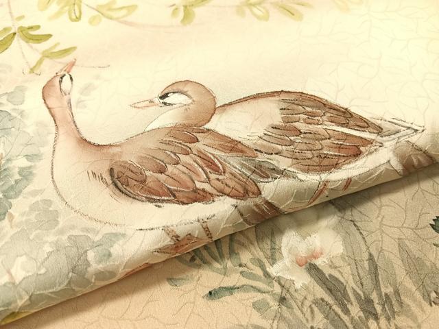 平和屋着物▼訪問着　手描き　鴨　暈し染め　正絹　逸品　CABF0561vp