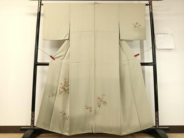 平和屋着物▼訪問着　駒刺繍　籬花文　暈し染め　金彩　正絹　逸品　CABF0563vp
