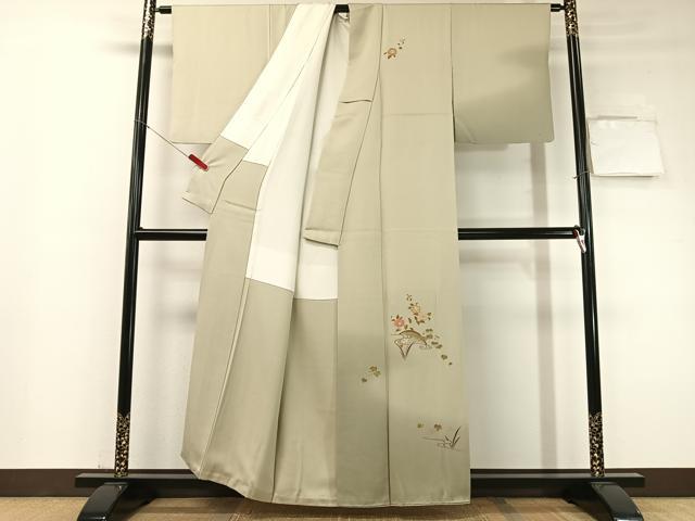 平和屋着物▼訪問着　駒刺繍　籬花文　暈し染め　金彩　正絹　逸品　CABF0563vp