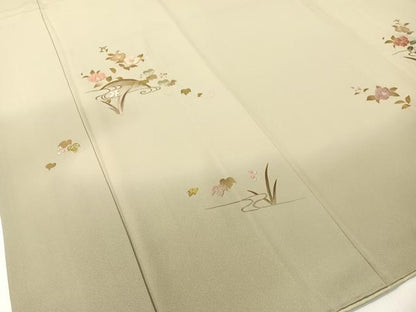 平和屋着物▼訪問着　駒刺繍　籬花文　暈し染め　金彩　正絹　逸品　CABF0563vp