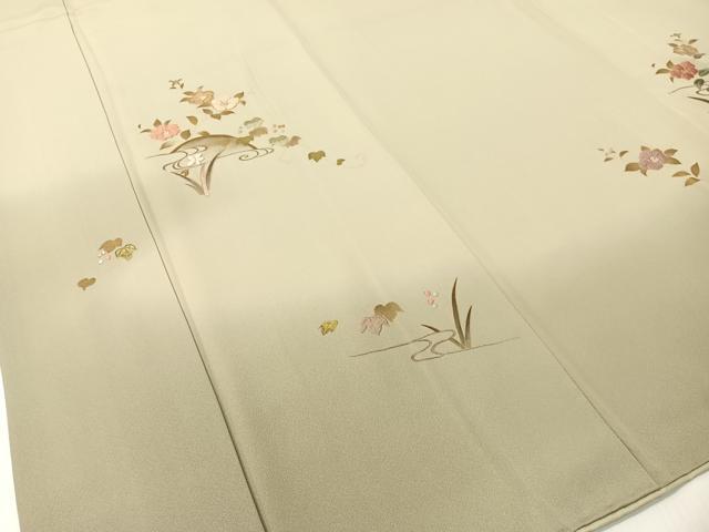 平和屋着物▼訪問着　駒刺繍　籬花文　暈し染め　金彩　正絹　逸品　CABF0563vp
