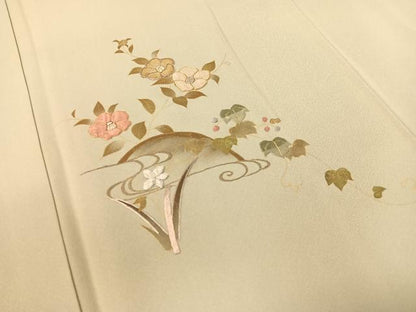 平和屋着物▼訪問着　駒刺繍　籬花文　暈し染め　金彩　正絹　逸品　CABF0563vp