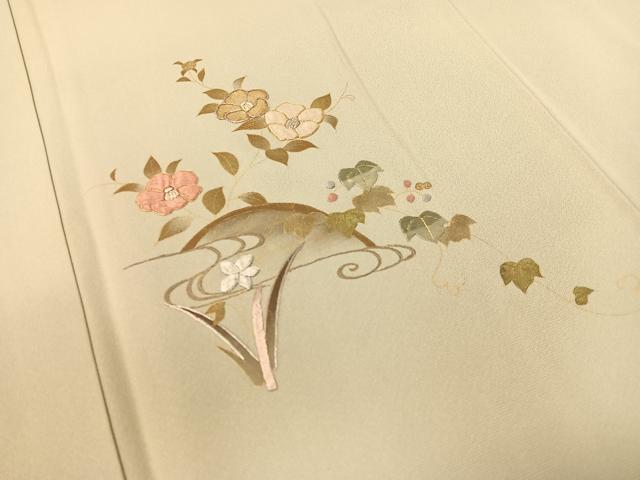 平和屋着物▼訪問着　駒刺繍　籬花文　暈し染め　金彩　正絹　逸品　CABF0563vp