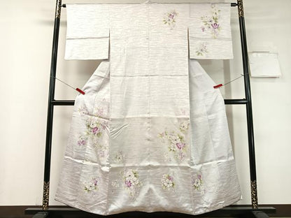 平和屋着物▼訪問着　手描き　流水花文　銀彩　西部百貨店扱い　正絹　逸品　CABF0564vp