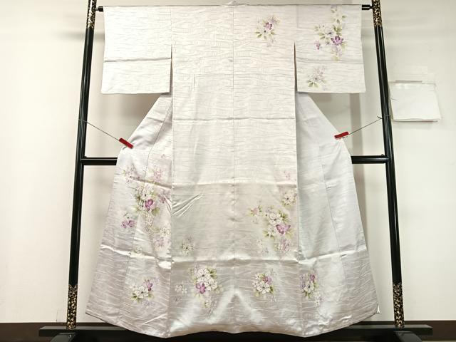 平和屋着物▼訪問着　手描き　流水花文　銀彩　西部百貨店扱い　正絹　逸品　CABF0564vp