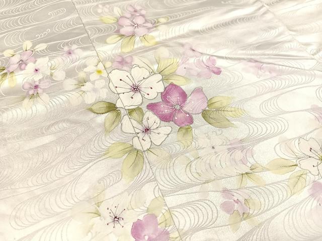 平和屋着物▼訪問着　手描き　流水花文　銀彩　西部百貨店扱い　正絹　逸品　CABF0564vp