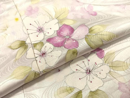 平和屋着物▼訪問着　手描き　流水花文　銀彩　西部百貨店扱い　正絹　逸品　CABF0564vp