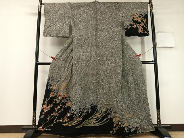 平和屋着物▼訪問着　刺繍　槍梅　シルエット　たたき染め　金彩　正絹　逸品　CABF0566vp