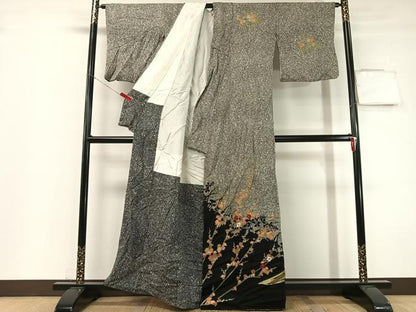 平和屋着物▼訪問着　刺繍　槍梅　シルエット　たたき染め　金彩　正絹　逸品　CABF0566vp