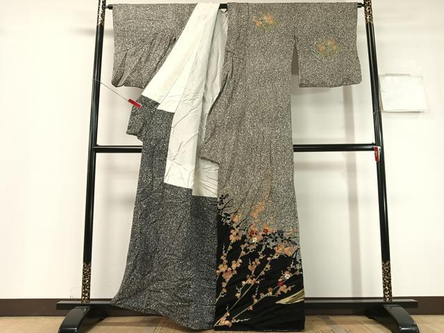 平和屋着物▼訪問着　刺繍　槍梅　シルエット　たたき染め　金彩　正絹　逸品　CABF0566vp