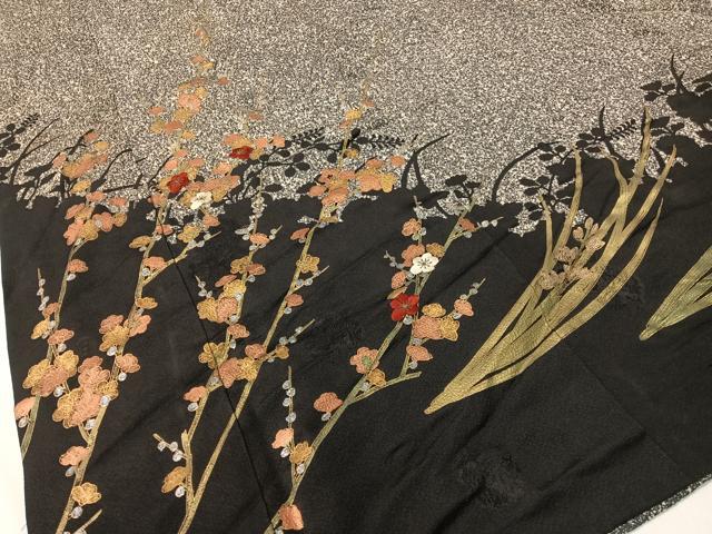 平和屋着物▼訪問着　刺繍　槍梅　シルエット　たたき染め　金彩　正絹　逸品　CABF0566vp