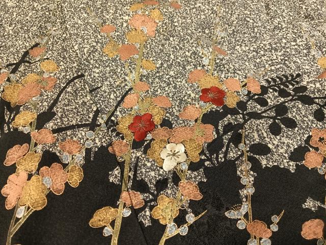平和屋着物▼訪問着　刺繍　槍梅　シルエット　たたき染め　金彩　正絹　逸品　CABF0566vp
