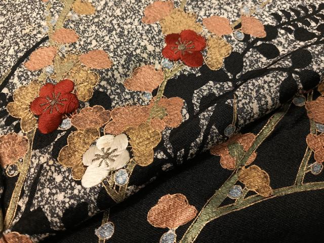 平和屋着物▼訪問着　刺繍　槍梅　シルエット　たたき染め　金彩　正絹　逸品　CABF0566vp