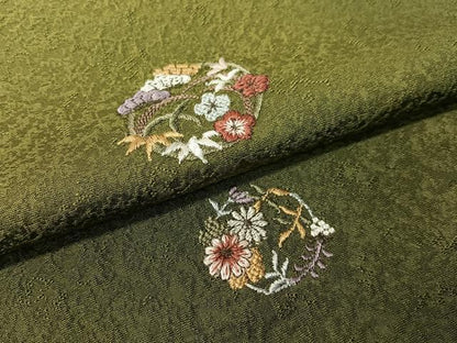 平和屋着物▼上質な小紋　総刺繍　檜扇花丸文　金糸　正絹　逸品　CABF0578vp