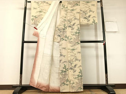 平和屋着物▼上質な小紋　手描き　人物風景文　鬼しぼ縮緬　正絹　逸品　CABF0585vp