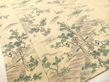 平和屋着物▼上質な小紋　手描き　人物風景文　鬼しぼ縮緬　正絹　逸品　CABF0585vp
