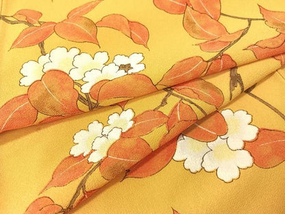 平和屋着物▼上質な小紋　手描き　枝花文　鬼しぼ縮緬　正絹　逸品　CABF0603vp