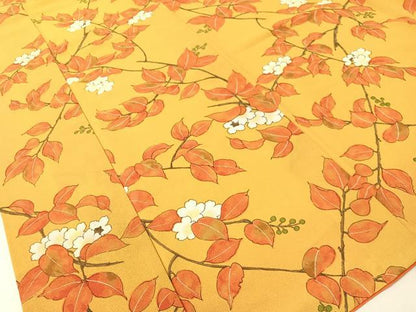 平和屋着物▼上質な小紋　手描き　枝花文　鬼しぼ縮緬　正絹　逸品　CABF0603vp