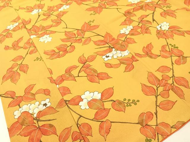 平和屋着物▼上質な小紋　手描き　枝花文　鬼しぼ縮緬　正絹　逸品　CABF0603vp