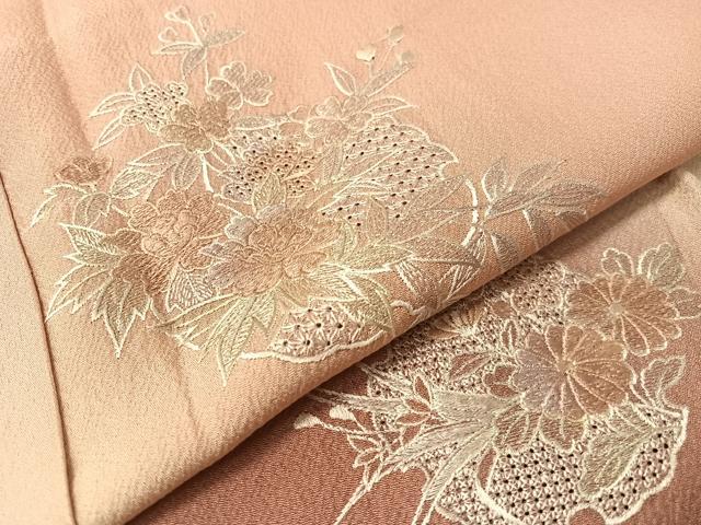 平和屋着物▼中国三大刺繍　スワトウ刺繍　総刺繍　訪問着　雪輪花文　暈し染め　正絹　逸品　CABF0611vp
