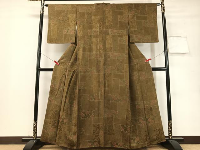 平和屋着物▼上質な小紋　地紋起こし　花唐草吉祥文　正絹　逸品　CABF0612vp