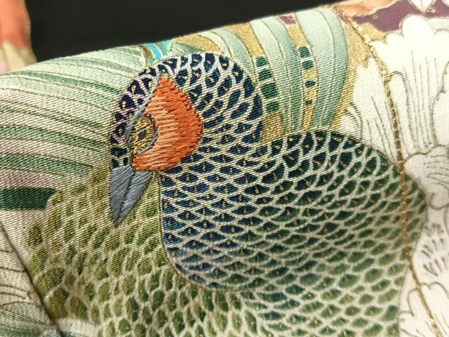 平和屋着物▼豪華黒留袖　駒刺繍　孔雀花絵巻　金彩　正絹　逸品　CABF0614vp